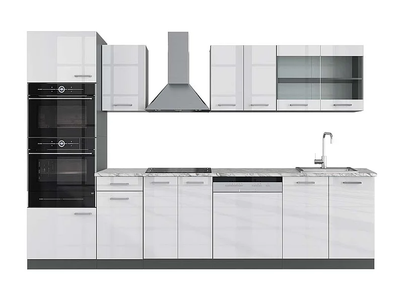 Mueble de cocina blanco brillo/antracita 300x60x81.6 r-line