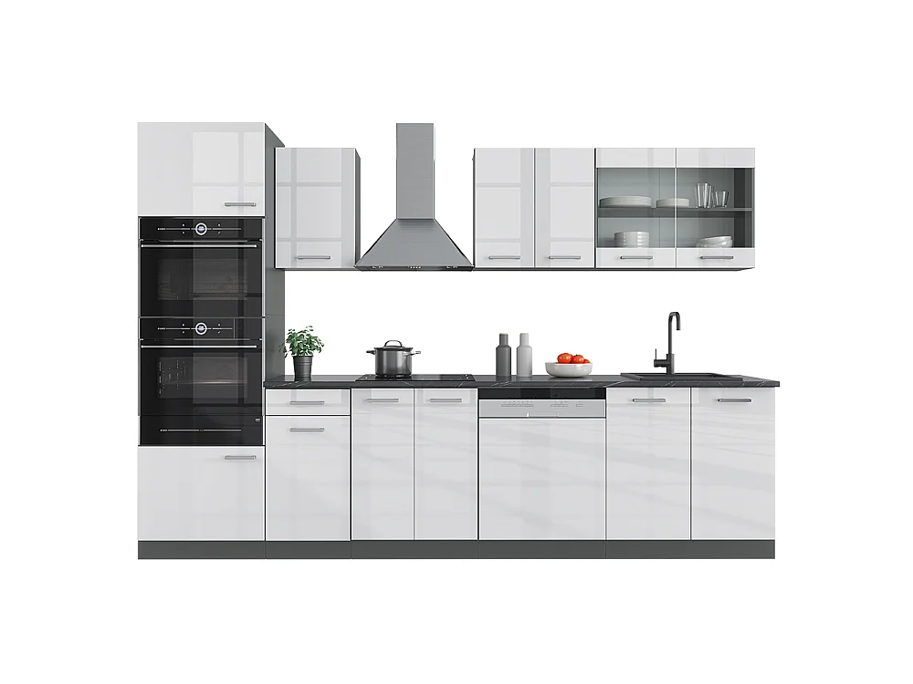 Cucina componibile bianco lucido/antracite 300x60x81.6 r-line