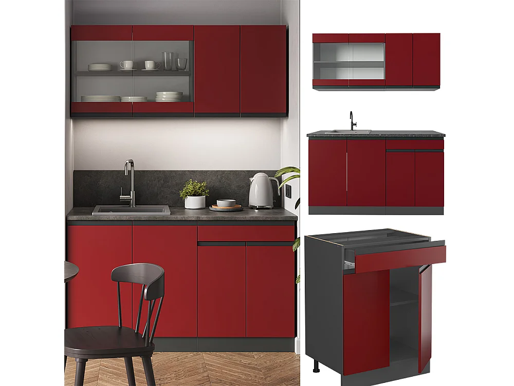 Cuisine rouge/anthracite 140x60x81.6 r-line