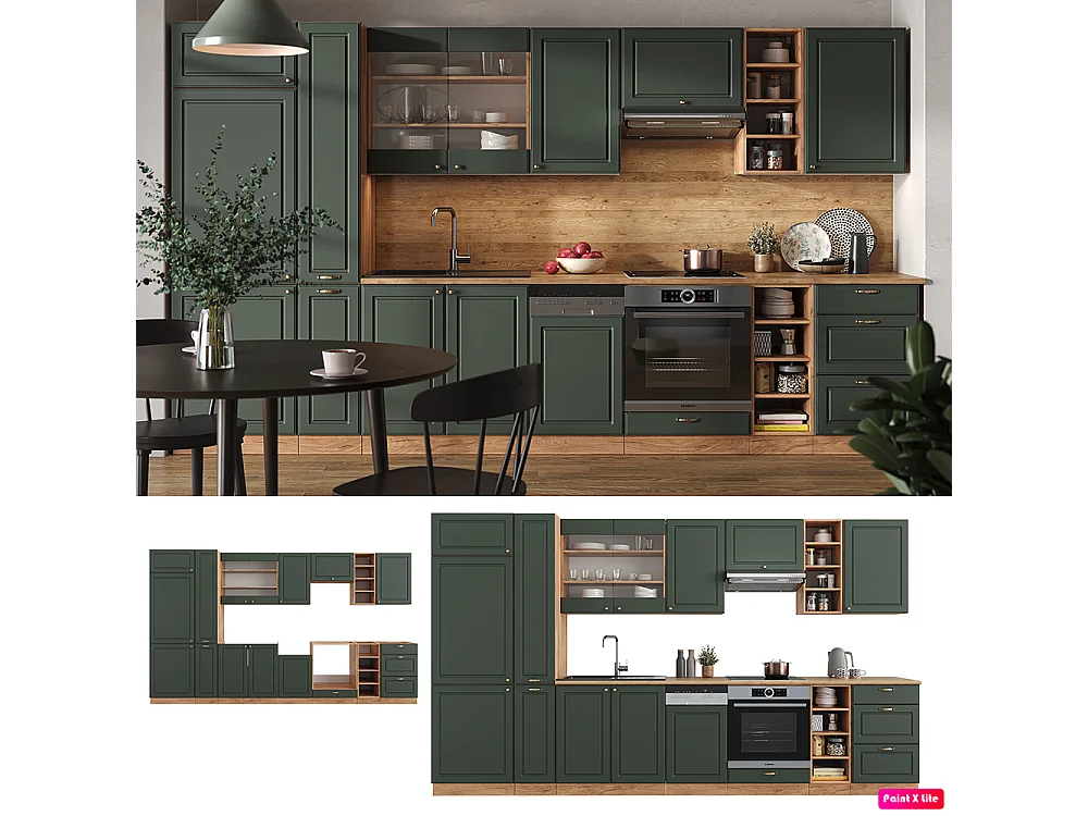 Cuisine chêne vert et or/chêne doré 355x60x81.6 fame-line