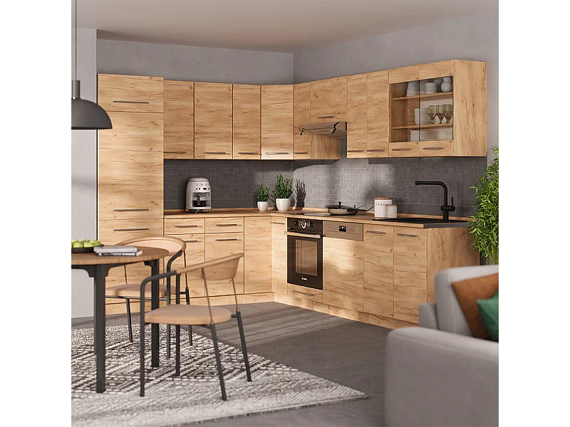 Cocina esquinera roble dorado 287x60x81.6 fame-line