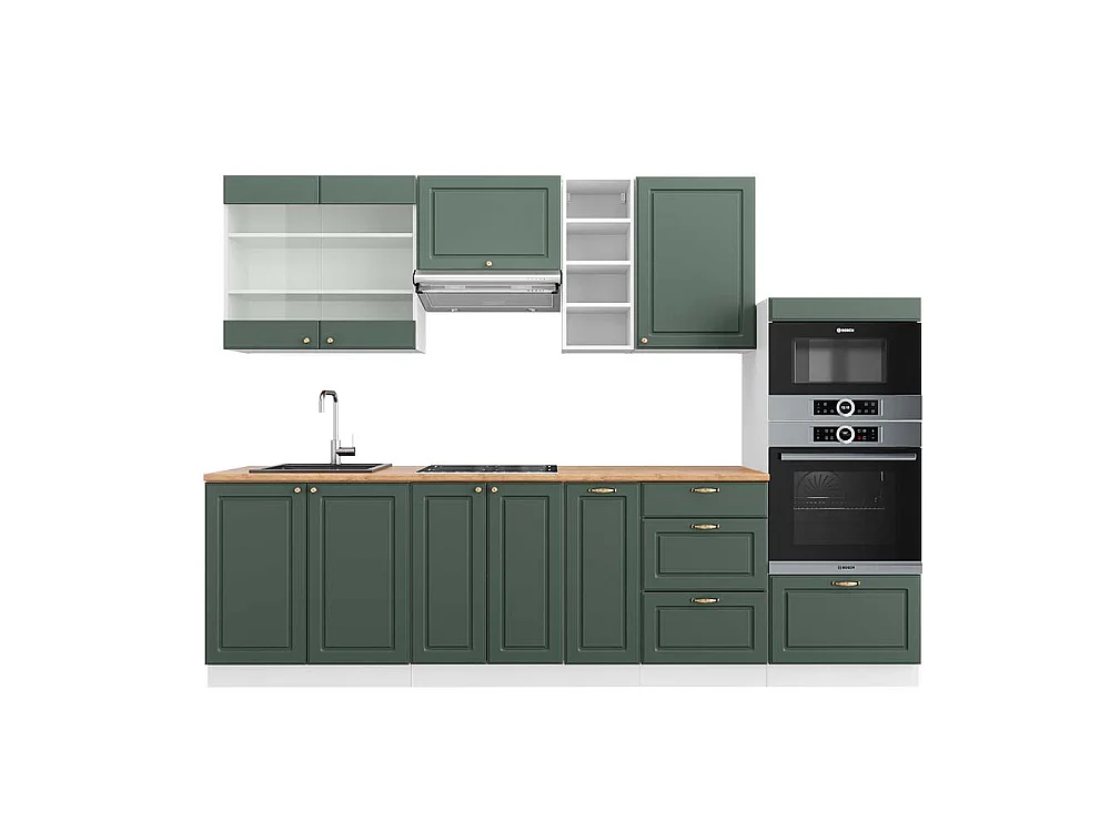 Køkkenrække grøn-guld landhus/hvid 280x60x81.6 fame-line