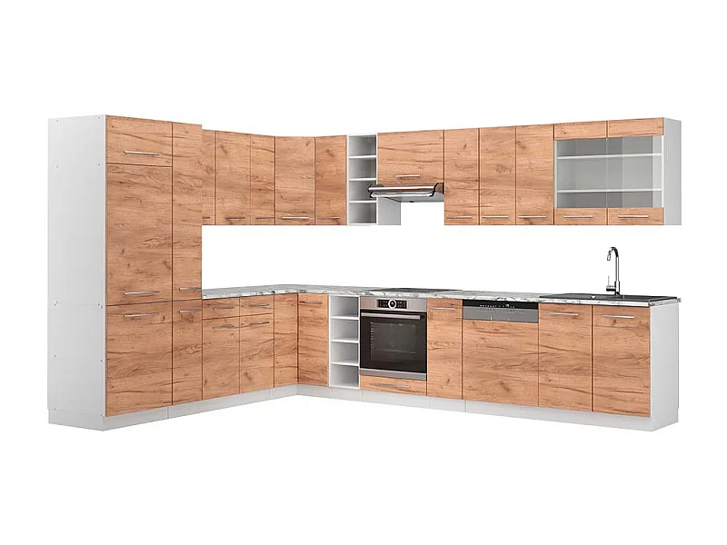Cocina esquinera oro potencia roble/blanco 347x60x81.6 fame-line