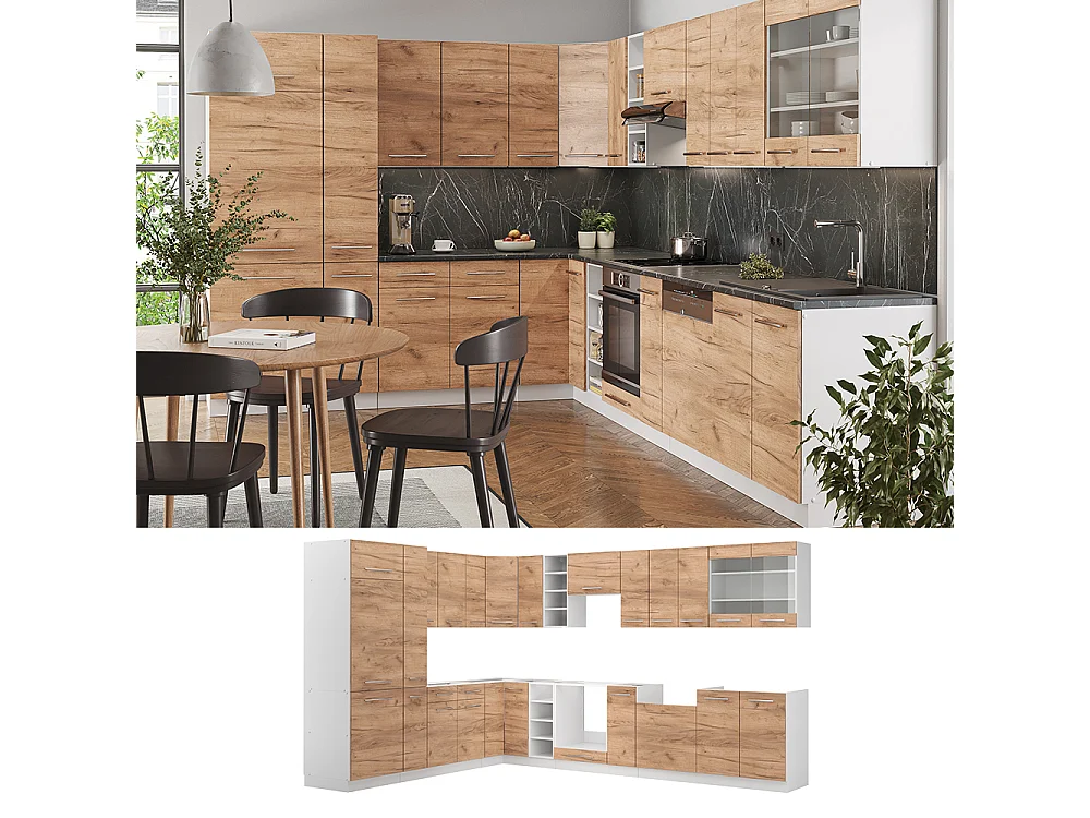 Eckküche goldkraft eiche/weiß 347x60x81.6 fame-line