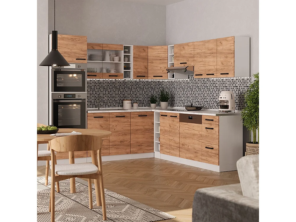 Cuisine en angle chêne de force doré/blanc 247x60x81.6 r-line