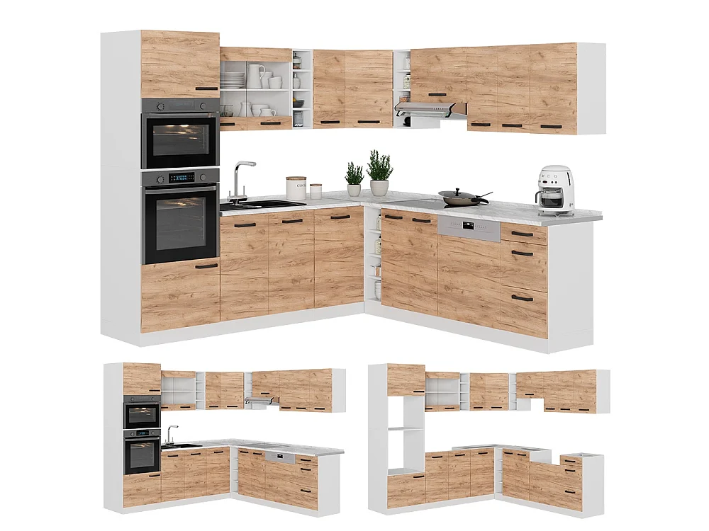 Cuisine en angle chêne de force doré/blanc 247x60x81.6 r-line