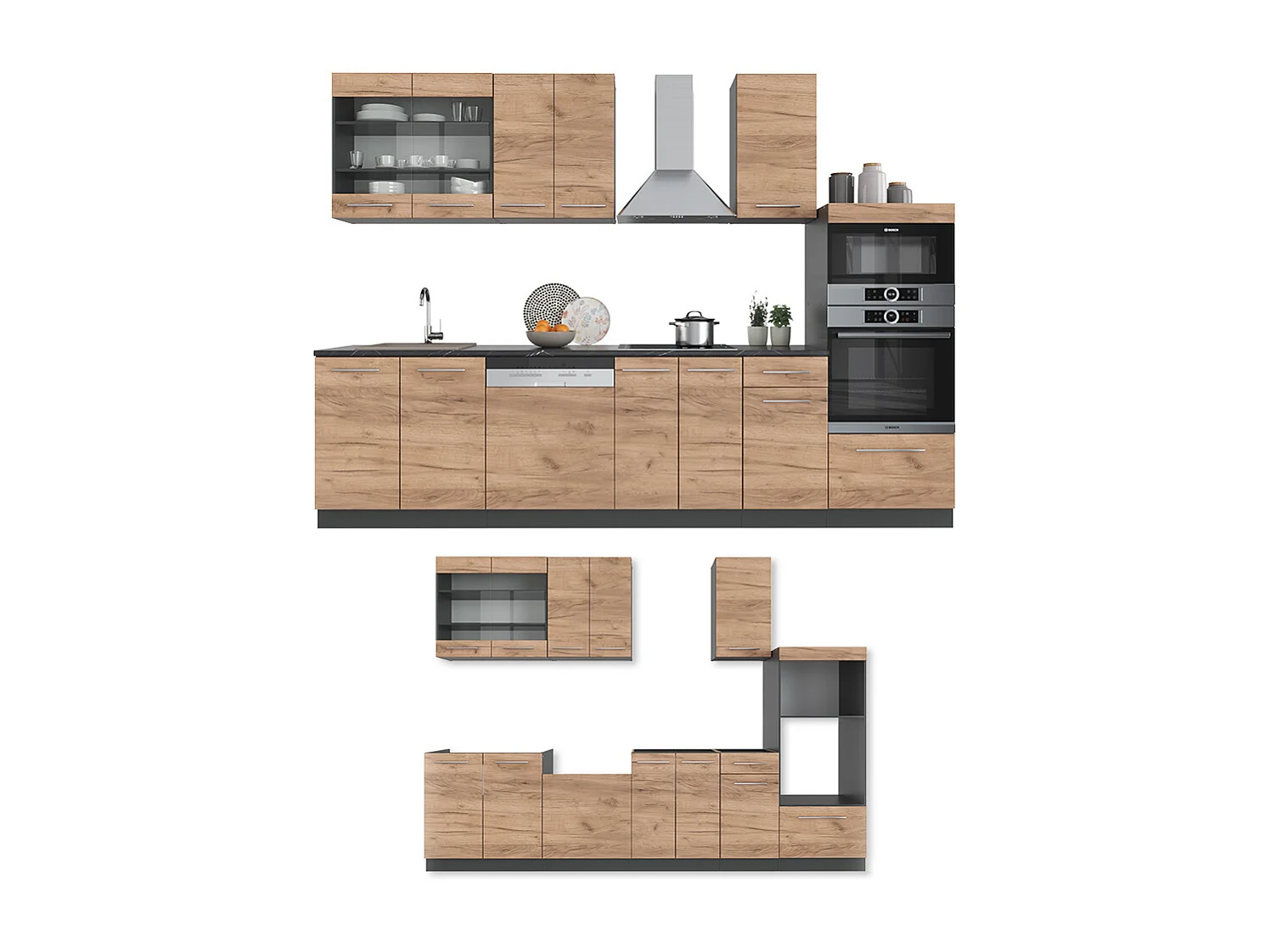 Cuisine chêne doré/anthracite 300x60x81.6 fame-line