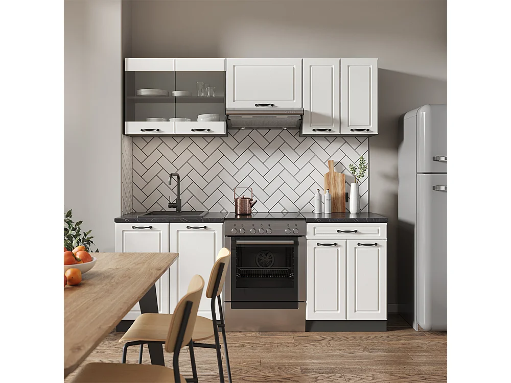 Cuisine blanc cottage/anthracite 200x60x81.6 r-line