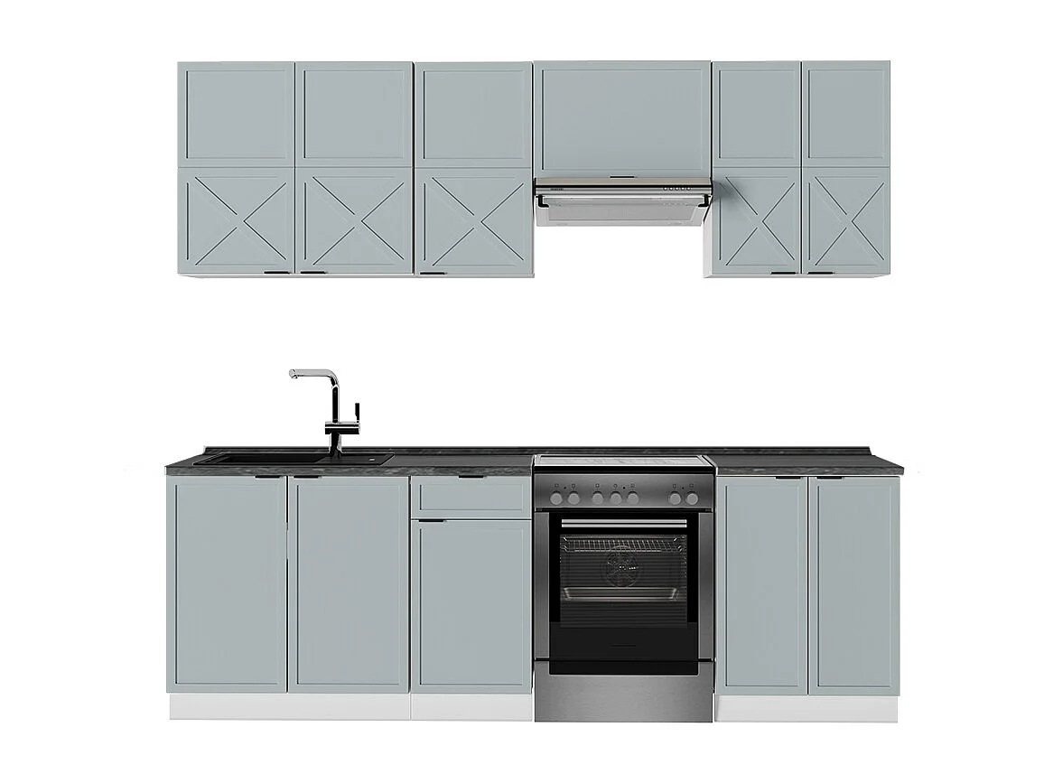 Cuisine bleu clair-gris/blanc 240x60x81.6 fame-line