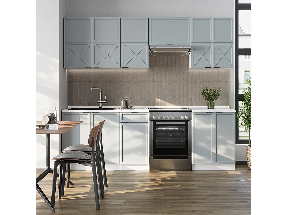 Mueble de cocina azul claro-gris-blanco 240x60x81.6 fame-line
