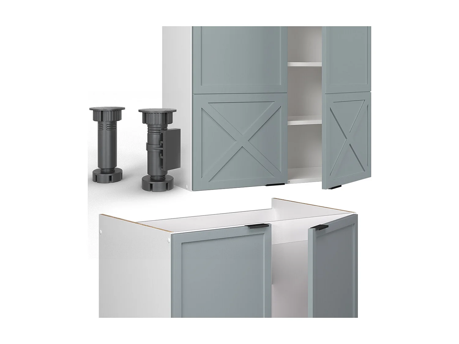 Mueble de cocina azul claro-gris-blanco 240x60x81.6 fame-line