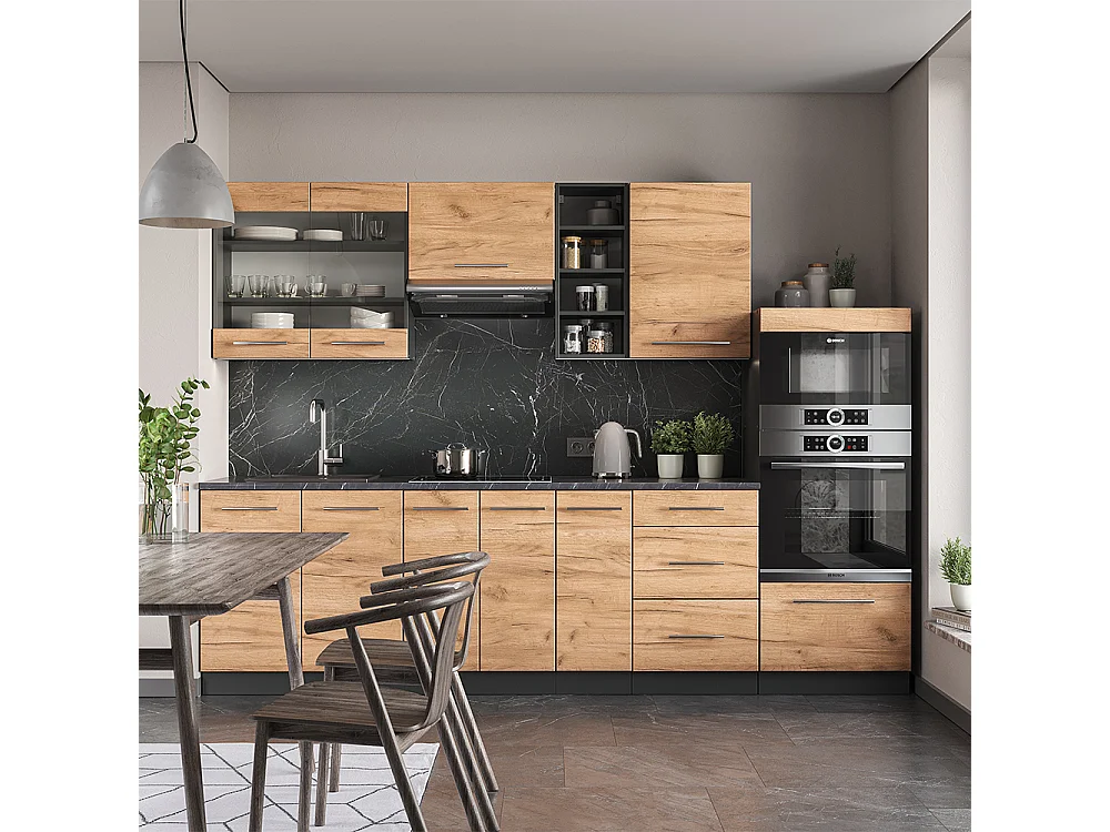 Mueble de cocina oro power roble/antracita 280x60x81.6 fame-line