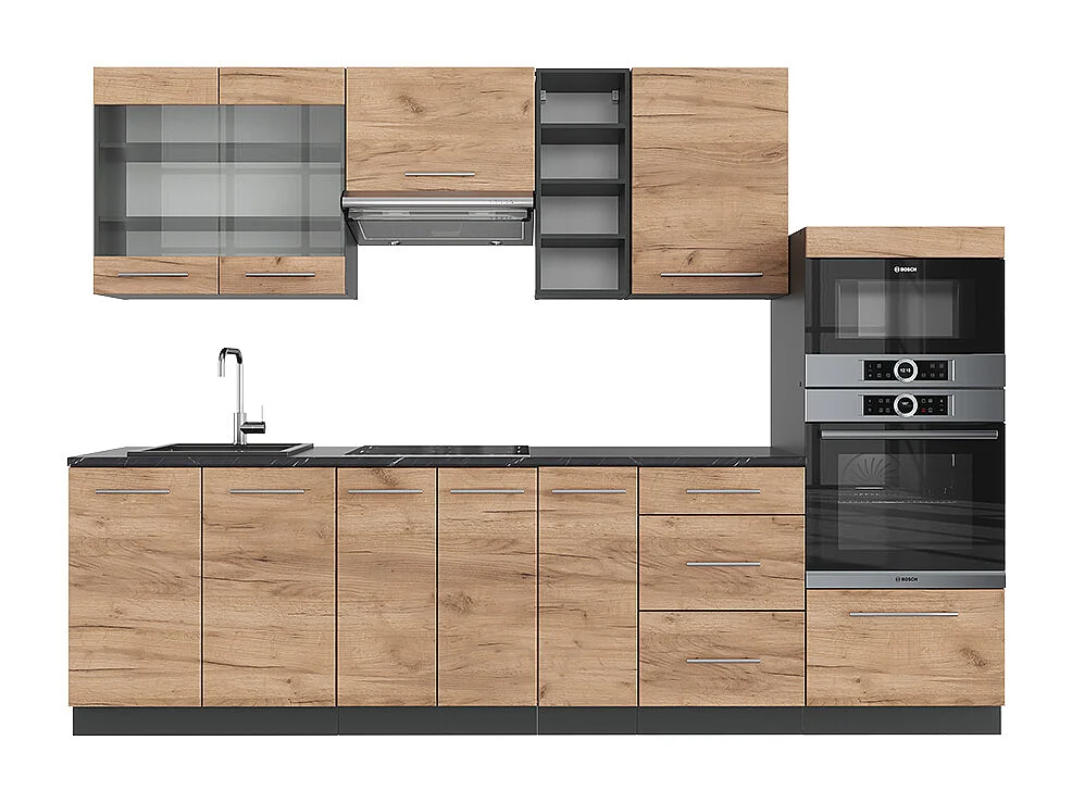 Mueble de cocina oro power roble/antracita 280x60x81.6 fame-line