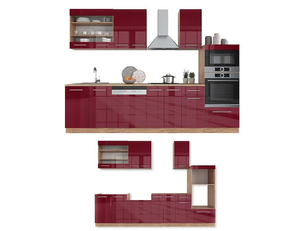 Pentry bordeaux högblank/goldkraft ek 300x46x81.6 fame-line