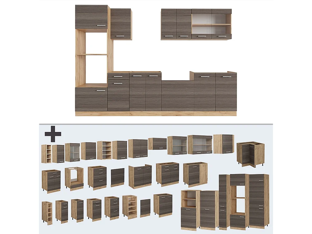 Cucina componibile grigio nobile/rovere dorato 300x60x81.6 r-line