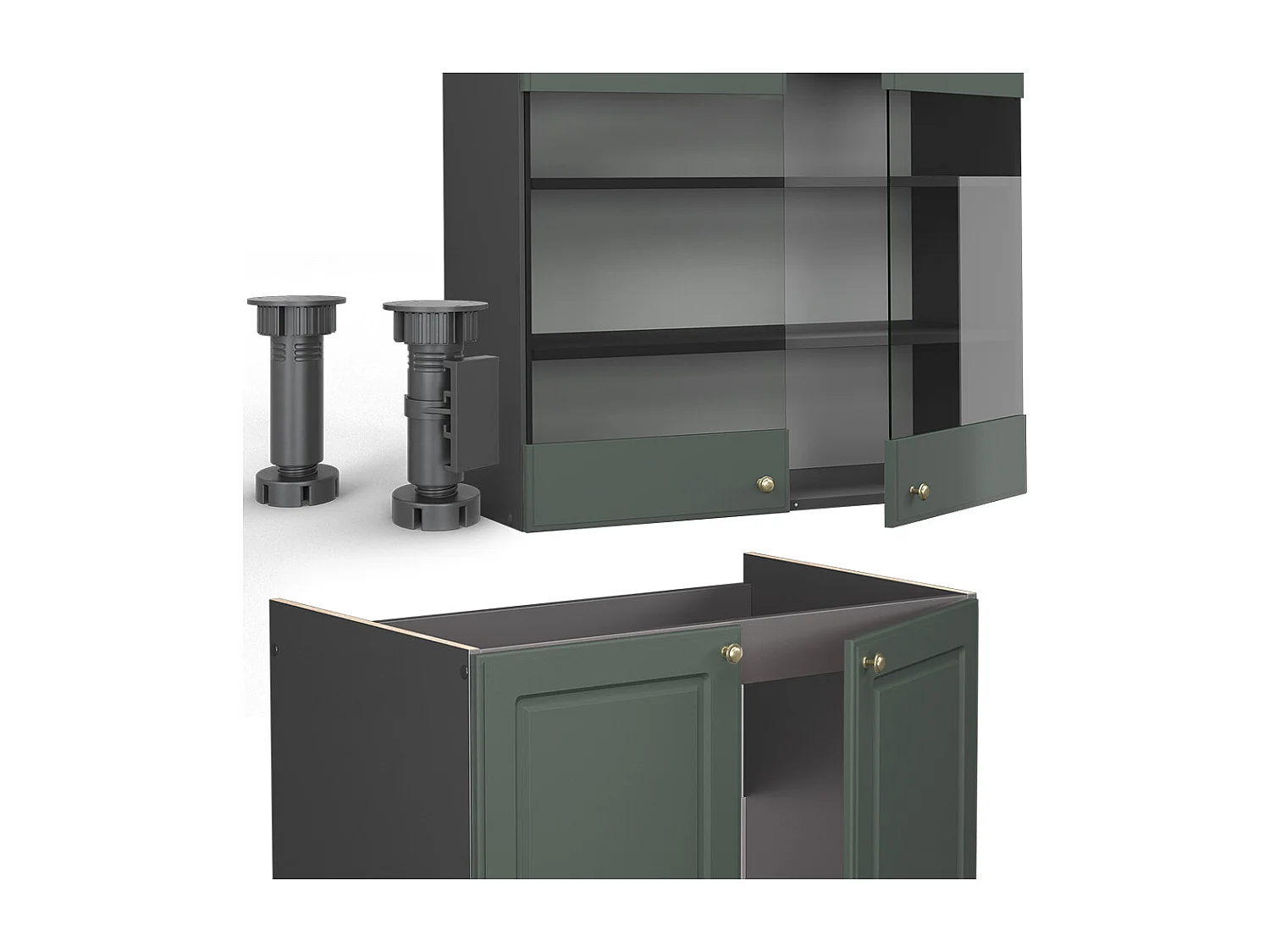 Mueble de cocina verde-dorado casa de campo/antracita 240x46x81.6 fame-line