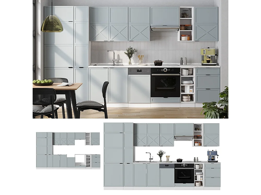 Mueble de cocina azul claro-gris-blanco 355x46x81.6 fame-line