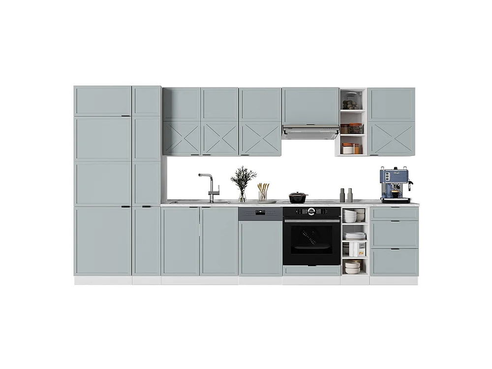 Mueble de cocina azul claro-gris-blanco 355x46x81.6 fame-line