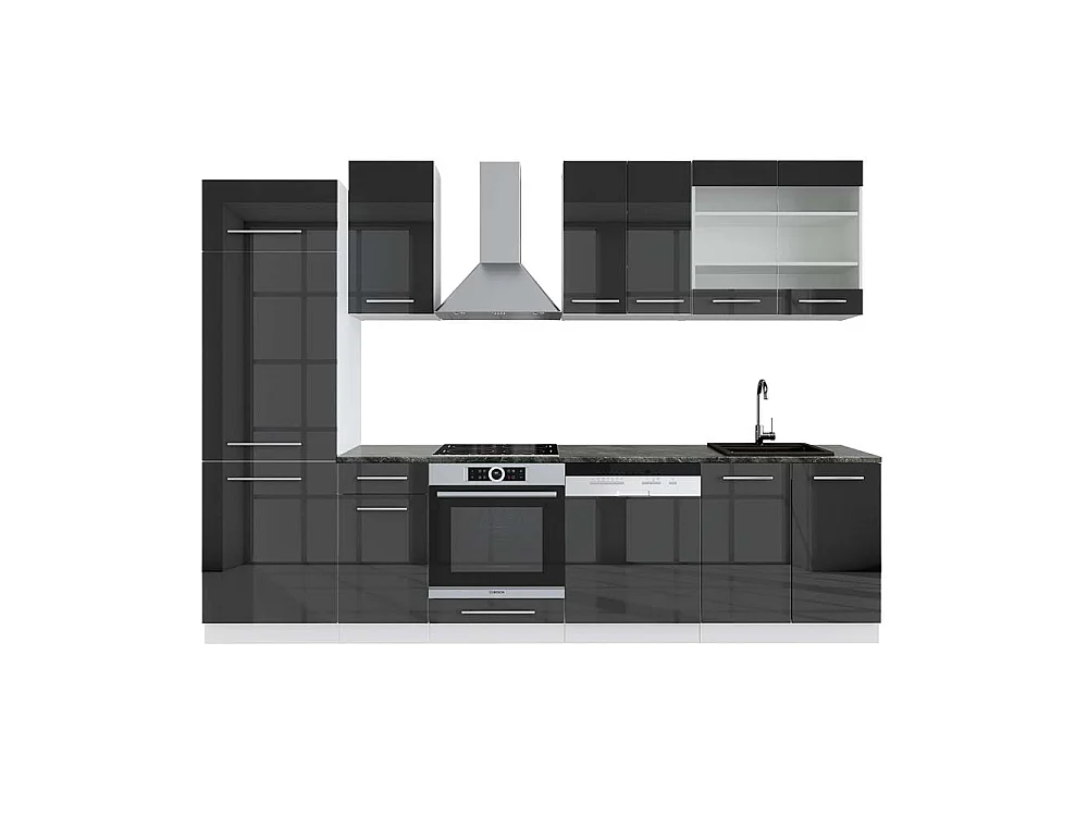 Mueble de cocina antracita brillo intenso/blanco 300x60x81.6 fame-line