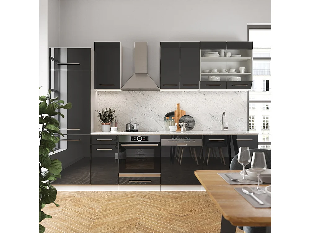 Mueble de cocina antracita brillo intenso/blanco 300x60x81.6 fame-line
