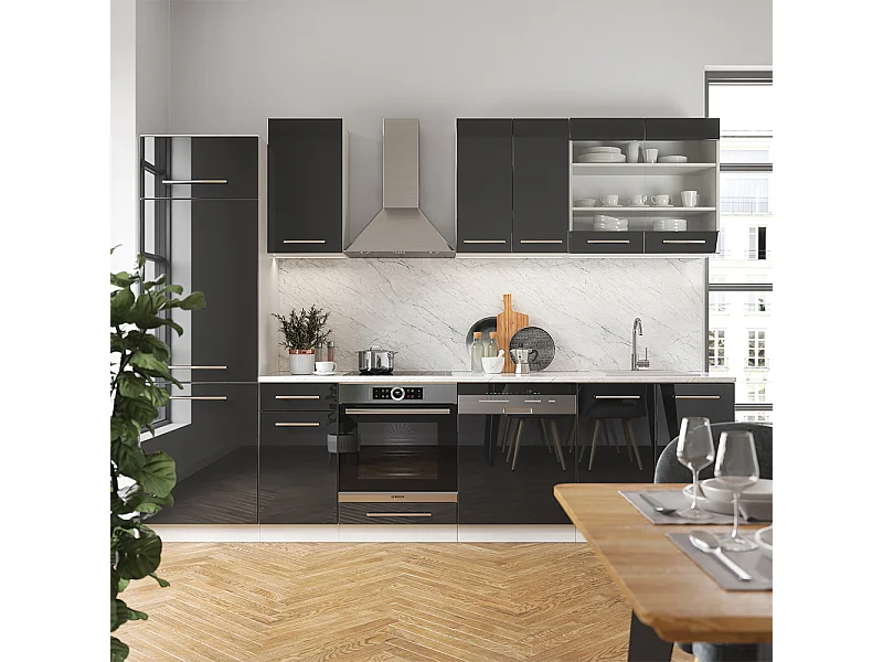 Complete keukeneenheid antraciet hoogglans/wit 300x60x81.6 fame-line