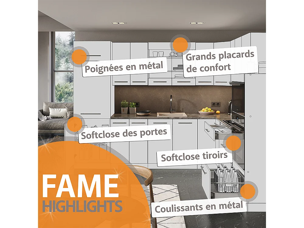 Cucina completa quercia dorata/bianco 140x46x81.6 fame-line