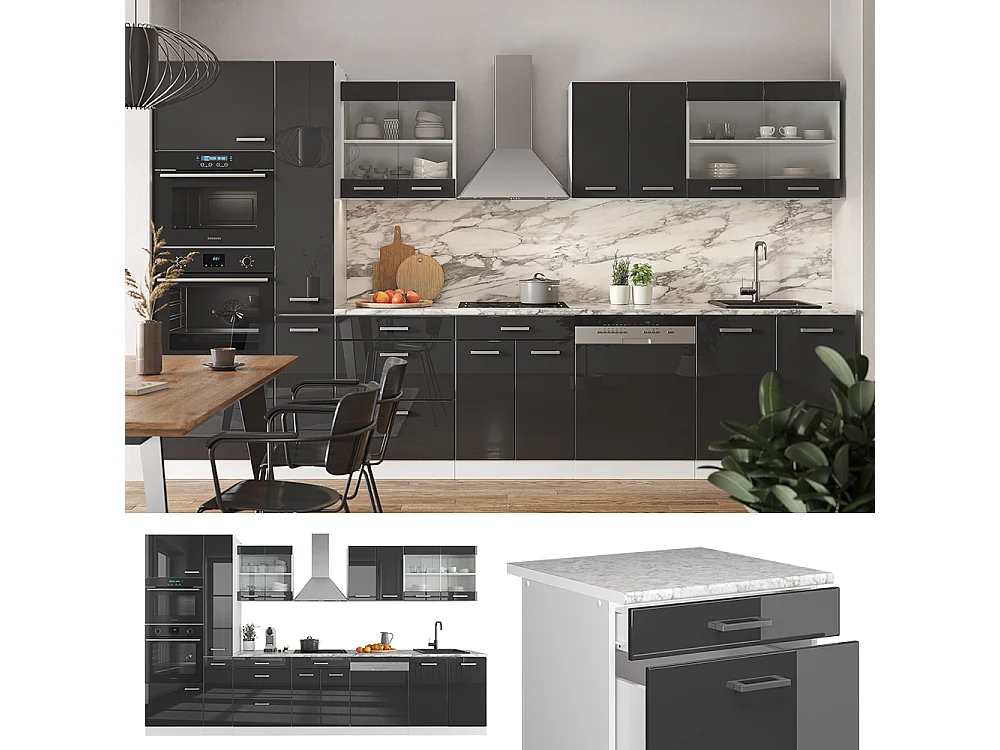 Mobile da cucina antracite lucido/bianco 350x60x81.6 r-line