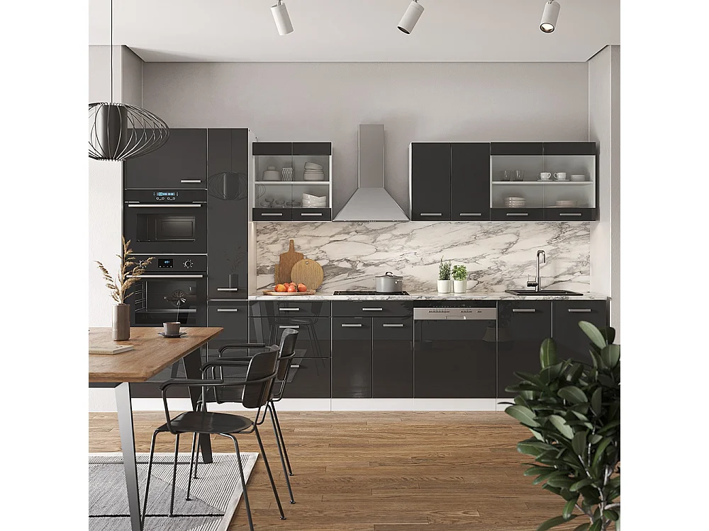 Ligne de cuisine anthracite brillant/blanc 350x60x81.6 r-line