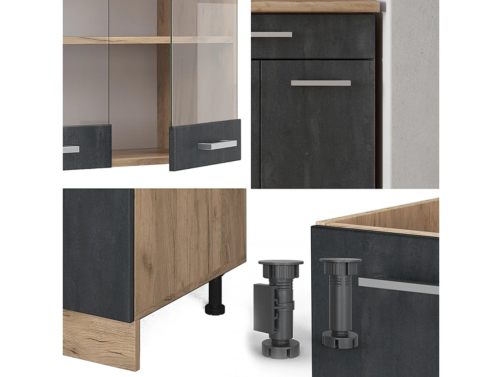 Cocina versátil hormigón negro/roble dorado 140x60x81.6 r-line