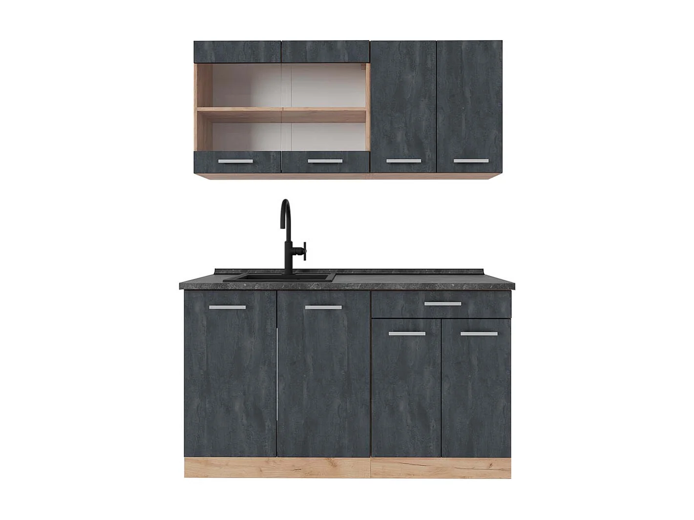 Singleküche schwarz beton/goldkraft eiche 140x60x81.6 r-line