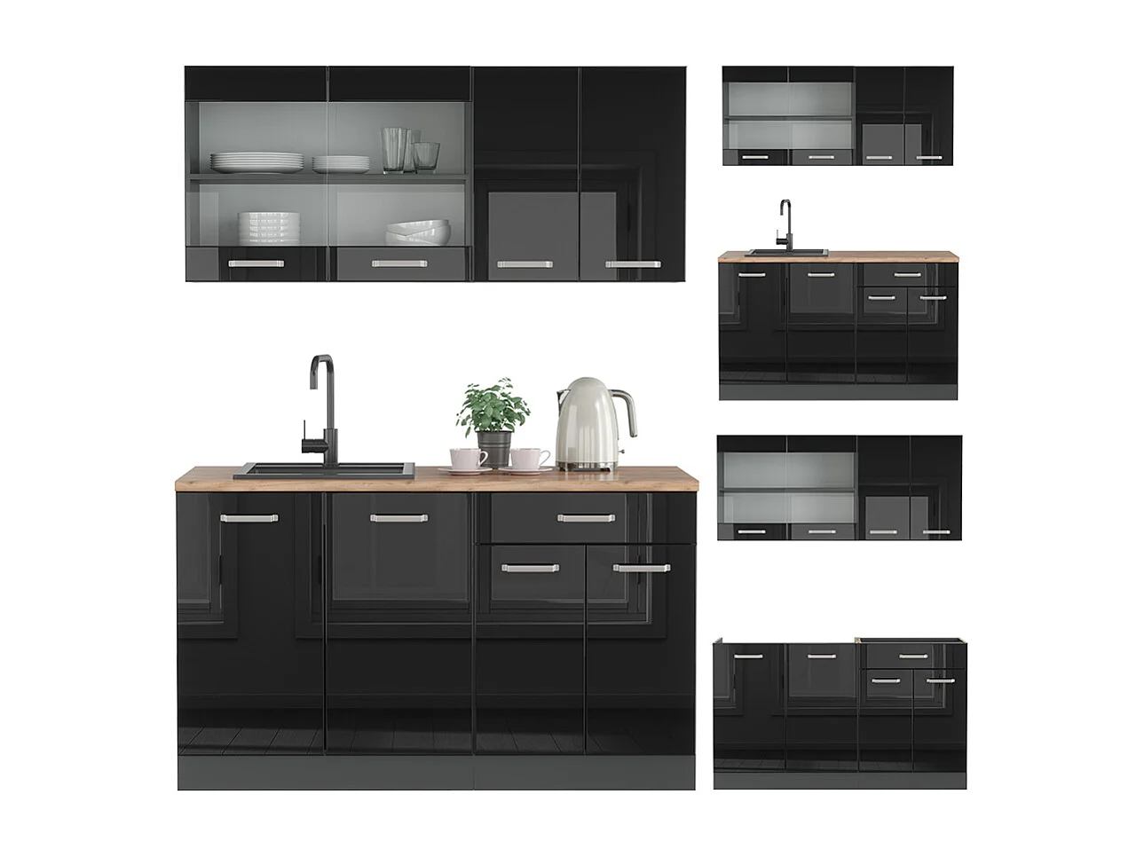 Cuisine noir brillant/anthracite 140x60x81.6 r-line