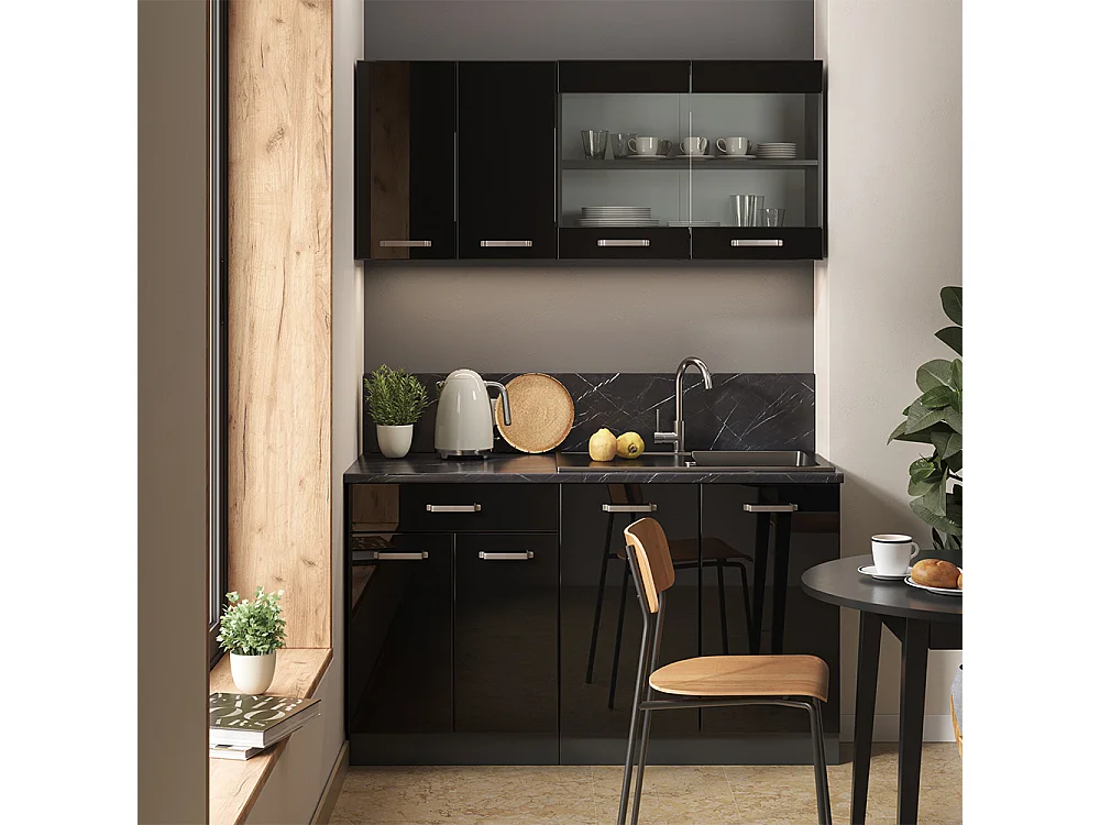 Cuisine noir brillant/anthracite 140x60x81.6 r-line
