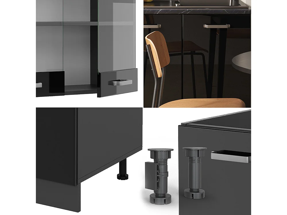 Cuisine noir brillant/anthracite 140x60x81.6 r-line