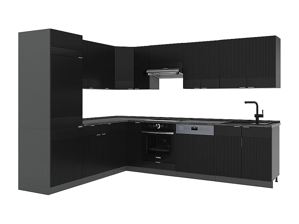 Eckküche schwarz gestreift/anthrazit 287x60x81.6 fame-line