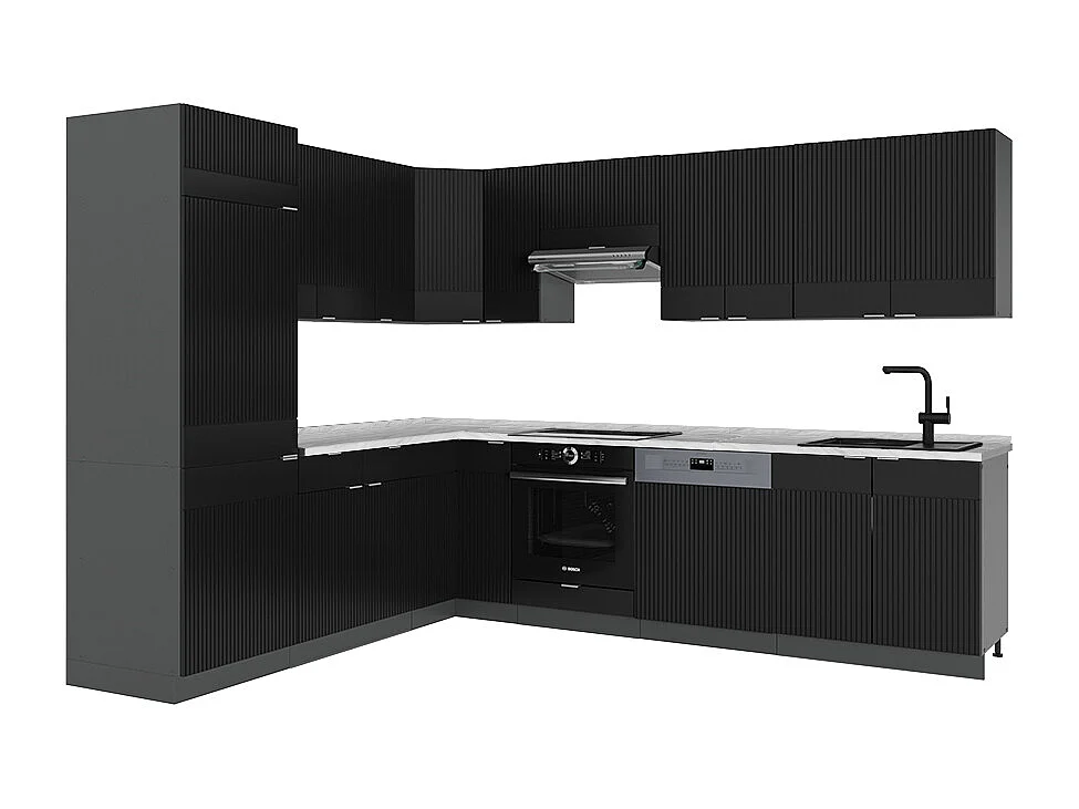 Eckküche schwarz gestreift/anthrazit 287x60x81.6 fame-line
