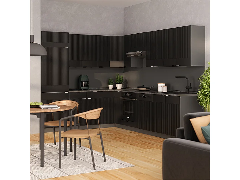 Cuisine en angle noir rayé/anthracite 287x60x81.6 fame-line