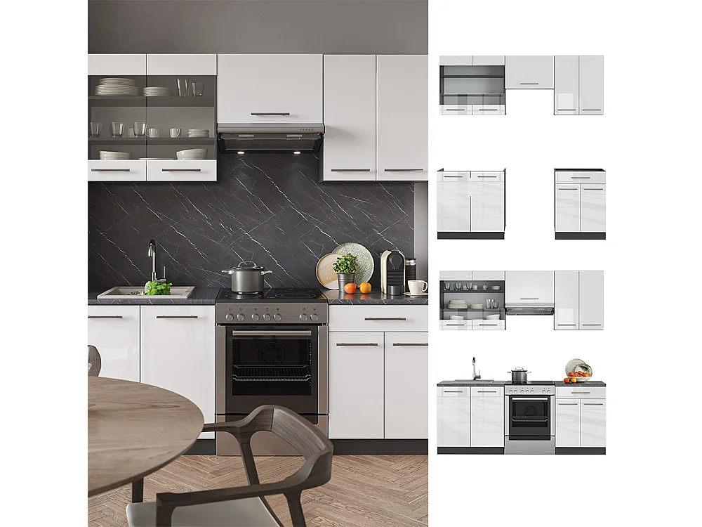 Cucina componibile bianco lucido/antracite 200x60x81.6 fame-line