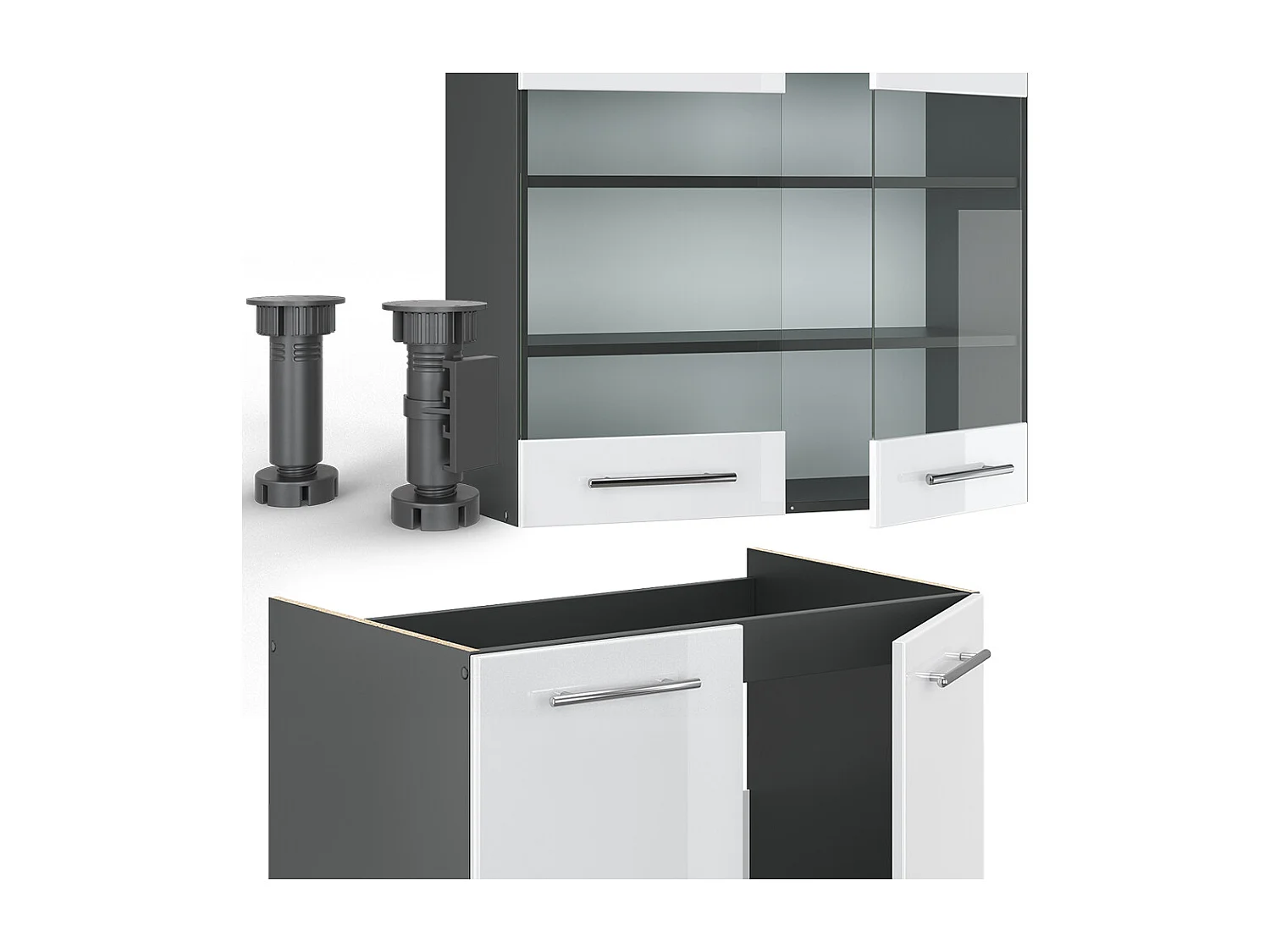 Cucina componibile bianco lucido/antracite 200x60x81.6 fame-line