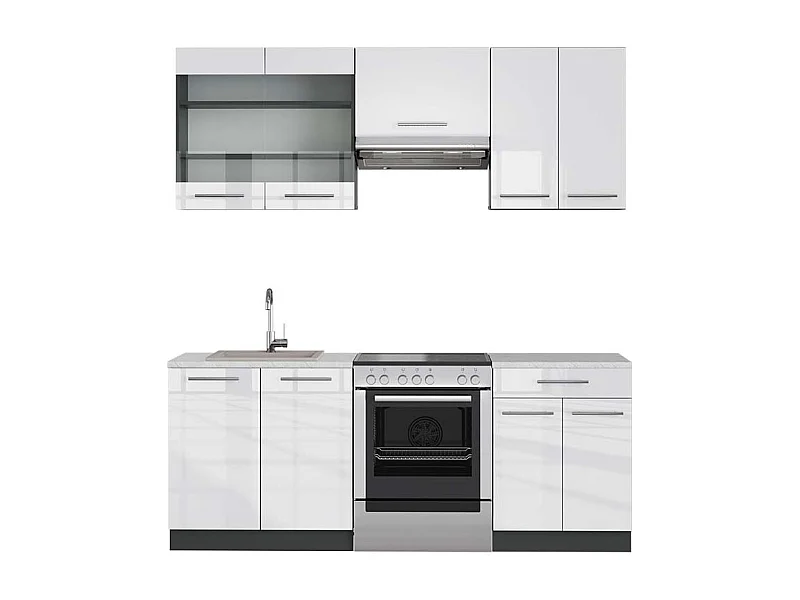 Cucina componibile bianco lucido/antracite 200x60x81.6 fame-line