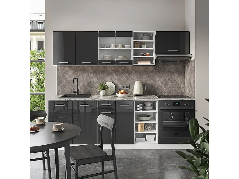 Mueble de cocina antracita brillo intenso/blanco 240x46x81.6 r-line