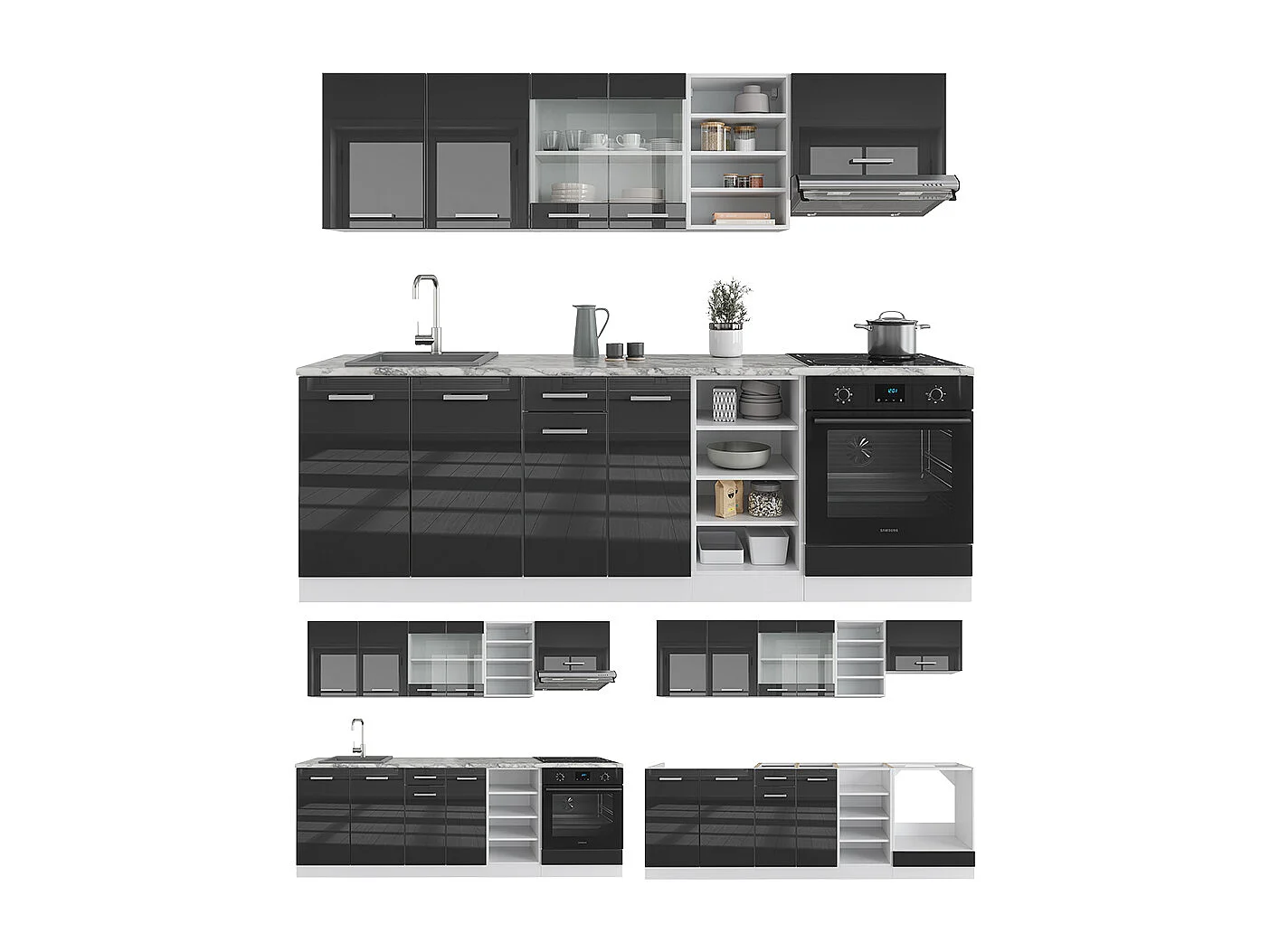 Cuisine anthracite brillant/blanc 240x46x81.6 r-line