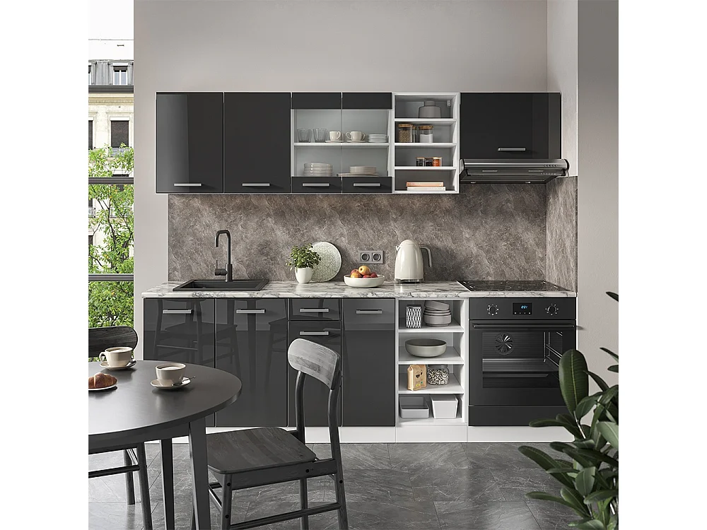 Cuisine anthracite brillant/blanc 240x46x81.6 r-line