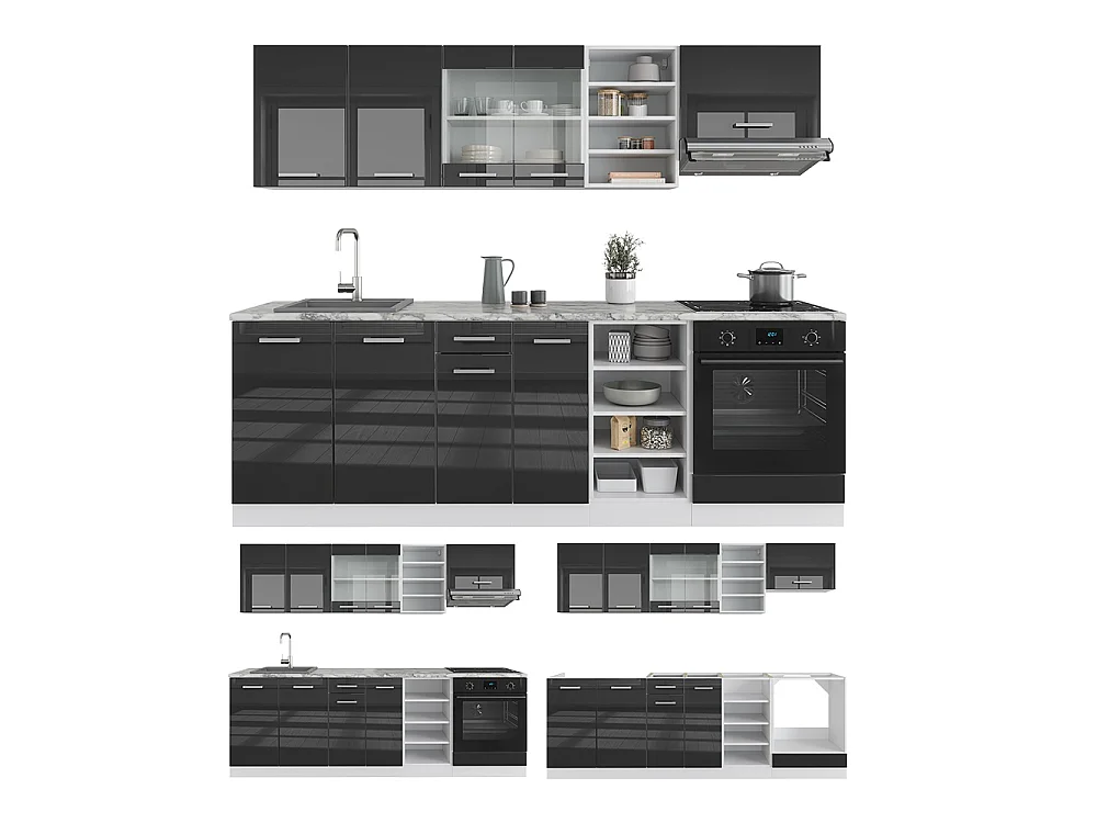 Cuisine anthracite brillant/blanc 240x46x81.6 r-line