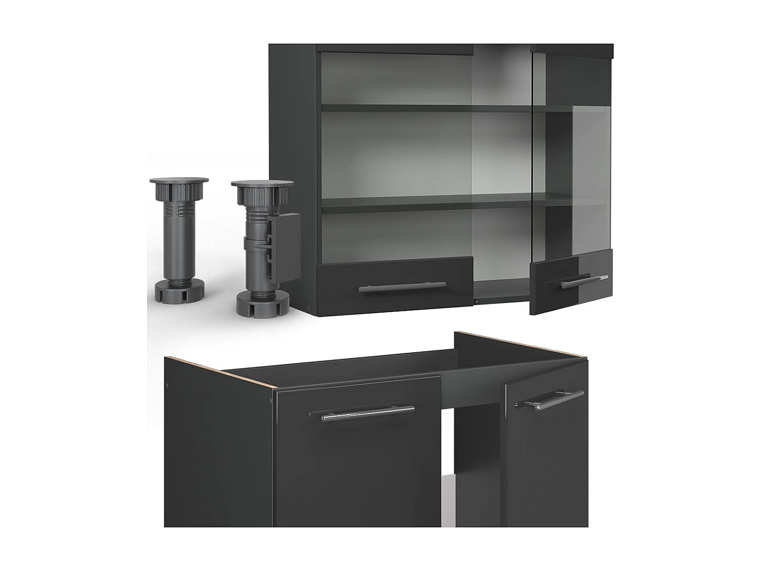 Mueble de cocina antracita alto brillo 200x46x81.6 fame-line