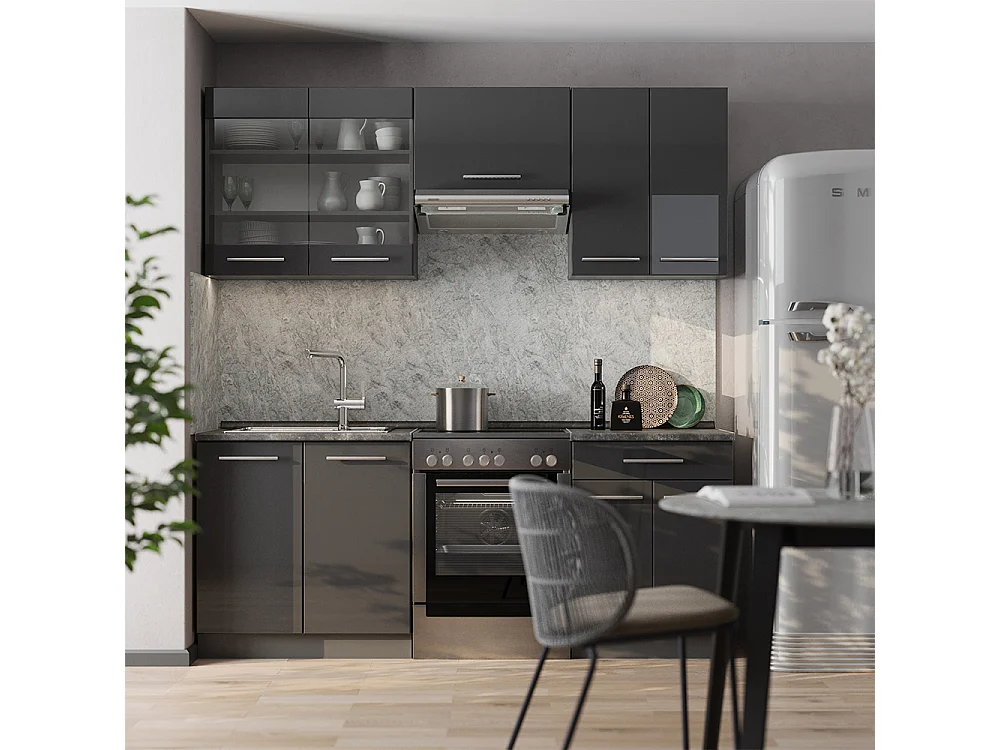 Cuisine anthracite haute brillance 200x46x81.6 fame-line