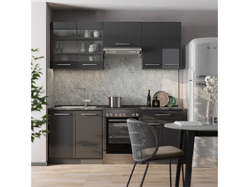 Cuisine anthracite haute brillance 200x46x81.6 fame-line