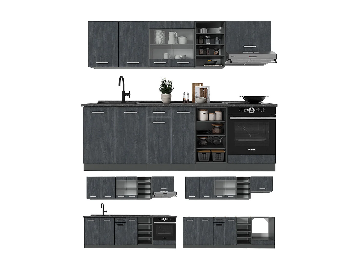Cucina componibile calcestruzzo nero/antracite 240x60x81.6 r-line