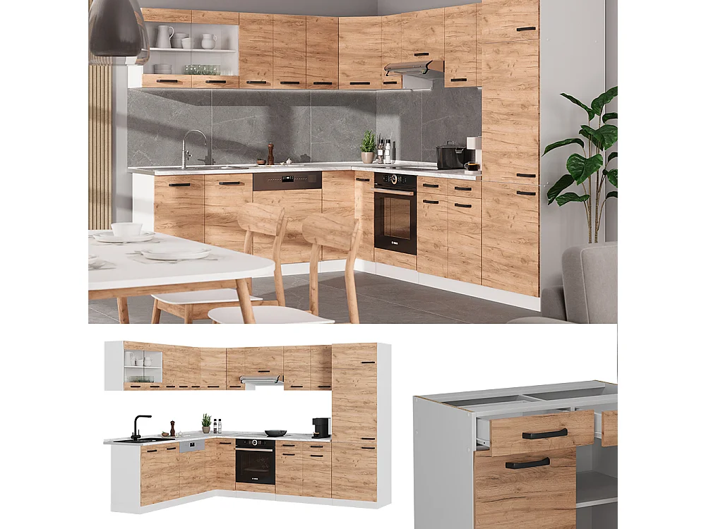 Cocina esquinera oro potencia roble/blanco 287x60x81.6 r-line