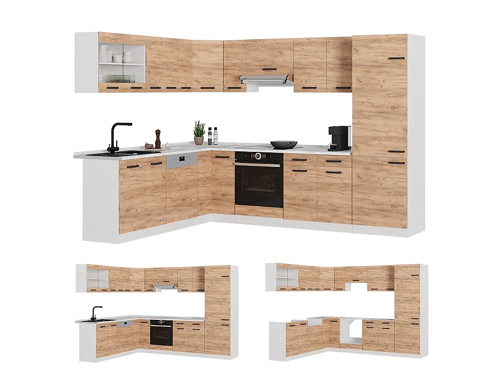 Cuisine en angle chêne de force doré/blanc 287x60x81.6 r-line