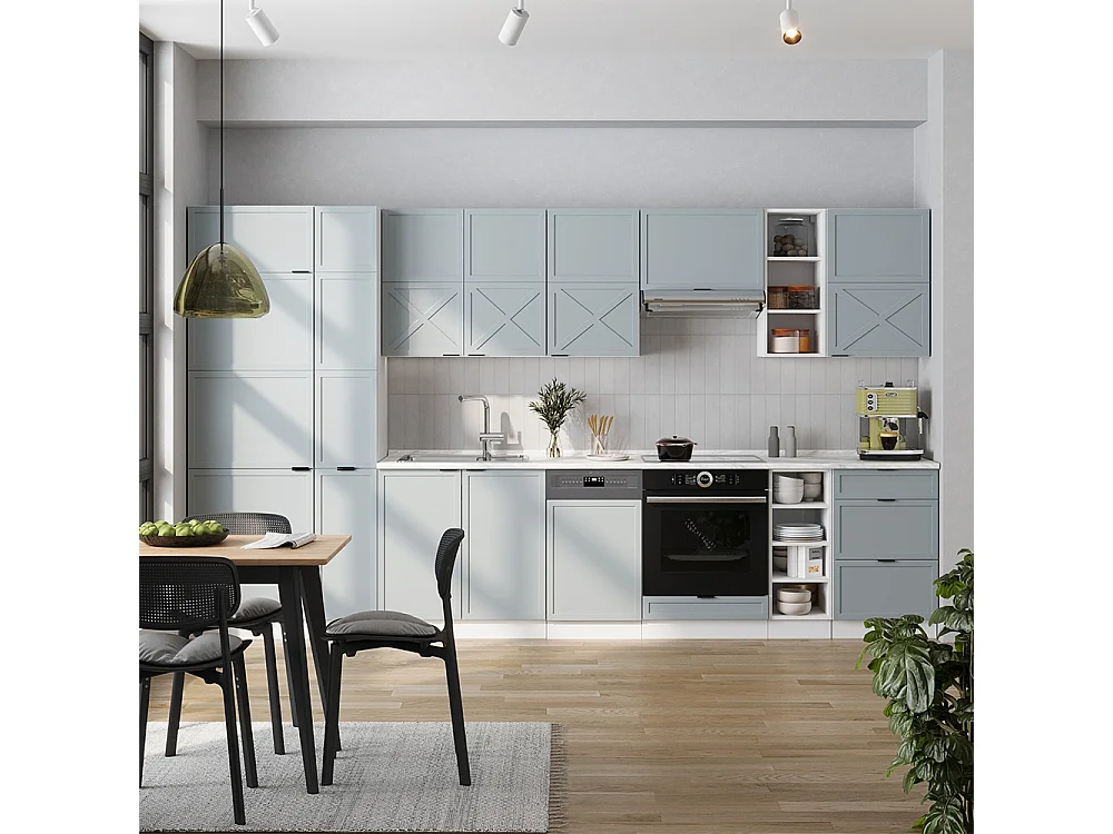 Mueble de cocina azul claro-gris-blanco 355x60x81.6 fame-line